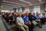 Supporters and opponents of the oil terminal project filled the special EFSEC meeting in Olympia. Two overflow rooms were opened to handle the crowds.