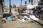 Dead bodies outside Al-Shifa Hospital in Gaza City on April 1.