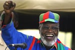 Namibian and ruling Swapo party President Sam Nujoma speaks during an election rally in Windhoek, Namibia, Nov. 13, 2004.
