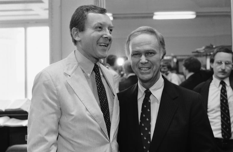 Sen. Orrin Hatch (R-Utah), left, poses with Sen. Bob Packwood (R-Ore.), just after the Senate vote, rejecting a constitutional amendment to empower Congress and the states to ban abortions, June 28, 1983 in Washington. Hatch was the move's chief sponsor and Packwood its principal opponent.