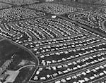 Postwar housing development in Levittown, Pennsylvania, circa 1959, one of the first mass-produced suburbs in the country.