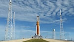 NASA's Artemis 1 moon rocket and the Orion spacecraft are being readied for launch at at Kennedy Space Center in Cape Canaveral, Florida.