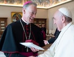 Undated supplied photo of Archbishop of Portland Alexander Sample meeting Pope Francis, who died on April 21, 2025.