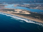 This is an aerial view of the North Spit, the proposed site for the Jordan Cove liquified natural gas pipeline.