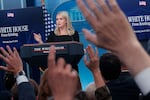 White House press secretary Karoline Leavitt takes questions from reporters during a press briefing at the White House in June 2025. 