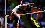 Chaunte Lowe competes in the Women's High Jump Final during the 2016 U.S. Olympic Track & Field Team Trials in July 2016 in Eugene, Ore.