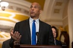 Sen. Cory Booker, D-N.J., speaks to reporters in the Capitol.