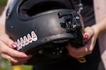 A bloody fingerprint on the helmet Dajah Beck wore when she was shot. Beck had a small video camera affixed to her motorcycle helmet, and recorded the violence. The video would later become the key piece of evidence in prosecutors’ case against Smith.