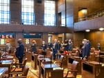 Oregon senators convene at the Capitol on Monday.