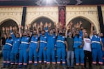 Paramedic teams mark Ashura in the mosque of a largely emptied city, surrounded by damaged buildings, in Nabatiyeh, Lebanon.