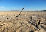 One of Allan Case's arrows in the cracked playa of Oregon's Alvord Desert. July, 2023.