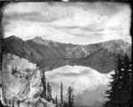 This photograph, taken by Peter Britt in 1874, is the first known successful photograph ever taken of Crater Lake.