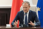 Polish Prime Minister Donald Tusk holds an extraordinary government meeting at the chancellery, with military and emergency services officials following violations of Polish airspace during a Russian attack in Warsaw Wednesday, Sept. 10, 2025.