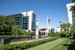 American and Oregonian flags fly above the Nike Headquarters near Beaverton, Ore., June 30, 2025. Nike’s Washington County campus is considered to be the company’s global headquarters, containing over 75 buildings on more than 286 acres.