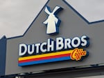 The Dutch Bros logo at a stand in Ashland, Ore., Jan. 18, 2024.