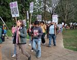 Hundreds of students took part in a march marking the first day of the OSU Coalition of Graduate Student Employees strike on Nov. 12, 2024.