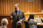 Adam Pithan, a court supervisor in Cowlitz County, talks to attendees of the local drug court. The program faces uncertainty after commissioners voted to sunset a local mental health sales tax.
