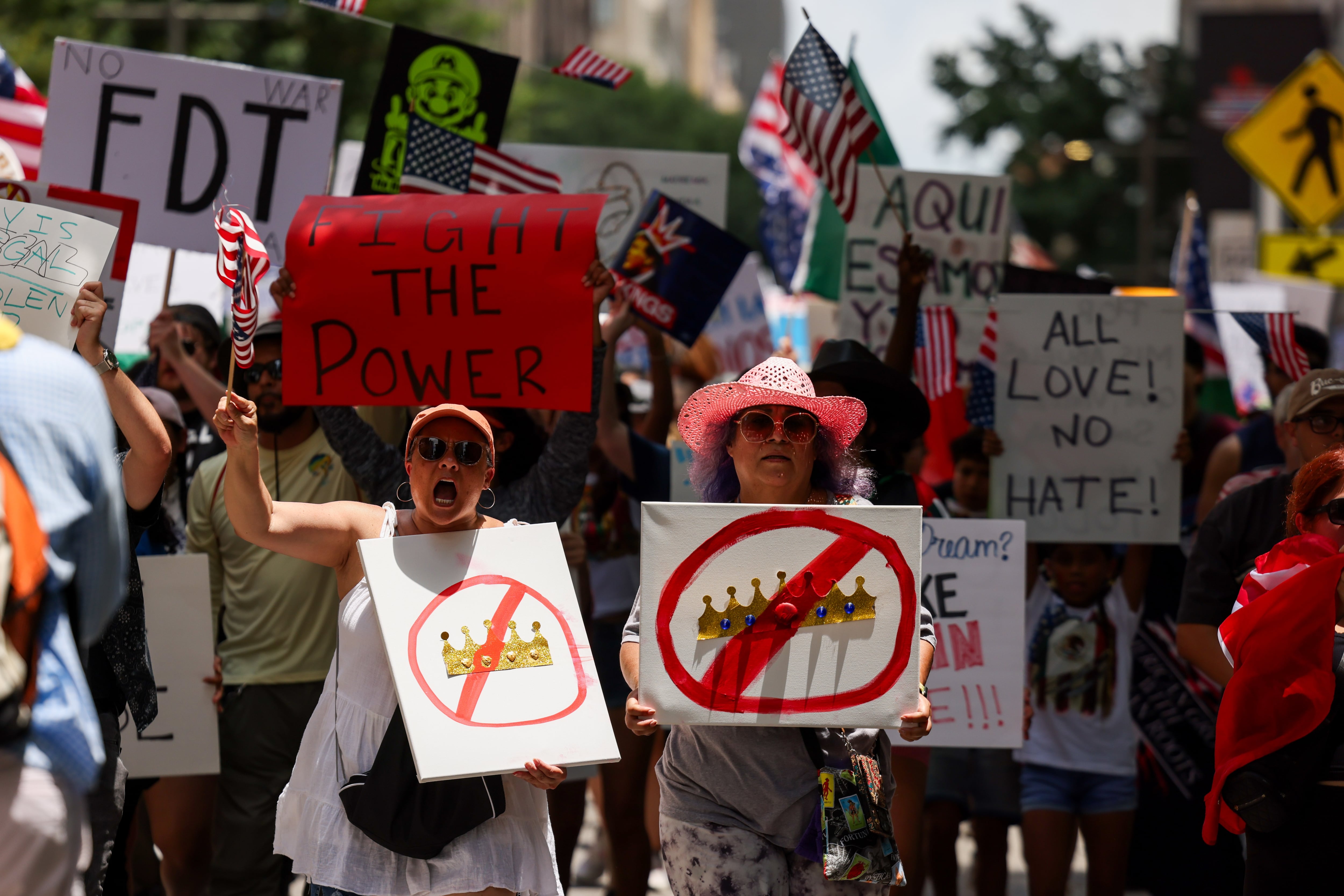 Dallas: Thousands march for the No Kings protest Saturday, June 14, 2025, in downtown.