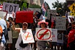 Thousands march for the ‘No Kings Day’ protest Saturday, June 14, 2025, in downtown Dallas.