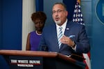 Education Secretary Miguel Cardona talks to reporters during the daily news conference in the Brady Press Briefing Room at the White House on June 30, 2023 in Washington, D.C.