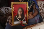 A close-up of a photograph of Akanksha Chaturvedi, who was 18 when she took her own life in May.