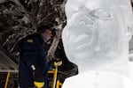 Chris Foltz takes a moment to admire his creation in Fairbanks, Alaska, in February.