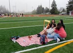 Class of 2025 student Ali and her friends pose for a photo at Senior Sunrise, a special event to mark the first day of school.