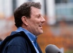 Nick Kristof speaks with media, answering questions about his campaign for Oregon governor, Oct. 27, 2021 at First Presbyterian Church of Portland.