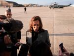 Vice President Kamala Harris speaks to reporters at Andrews Air Force Base, Maryland, on Sept. 22