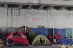 Homeless camping on a Portland sidewalk in 2016.