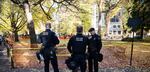 Portland police closed one block of Chapman Square Park in an effort to keep opposing protests apart.