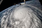 In this NASA handout, Hurricane Milton, a Category 5 storm at the time of this photograph, is pictured in the Gulf of Mexico off the coast of Yucatan Peninsula seen from the International Space Station as it orbited 257 miles above.