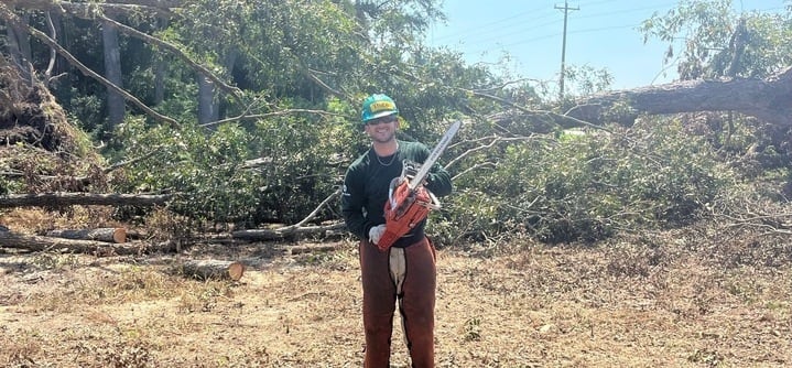 AmeriCorps team leader Theo Faucher in Florida, where his group cleared debris from Hurricane Debby. He said the agency is