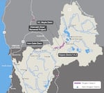 A map of the four dams scheduled to be removed from the Klamath River in Southern Oregon and Northern California.