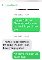 A text message Lane Martin sent his family before checking himself out of a Portland psychiatric emergency room.