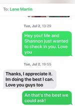 A text message Lane Martin sent his family before checking himself out of a Portland psychiatric emergency room.