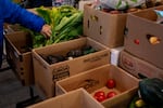 FILE - A person picks out greens at One Life Food Pantry, located in Real Life Foursquare Church in Vancouver, Wash., on Nov. 1, 2025. Food banks and pantries have seen increased demand while people wait for SNAP benefits.