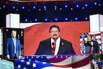 Nevada Republican Party Chair Michael McDonald, one of the 2024 presidential electors facing felony charges related to the 2020 “fake electors” scheme, speaks during the Republican National Convention at the Fiserv Forum in Milwaukee in July.