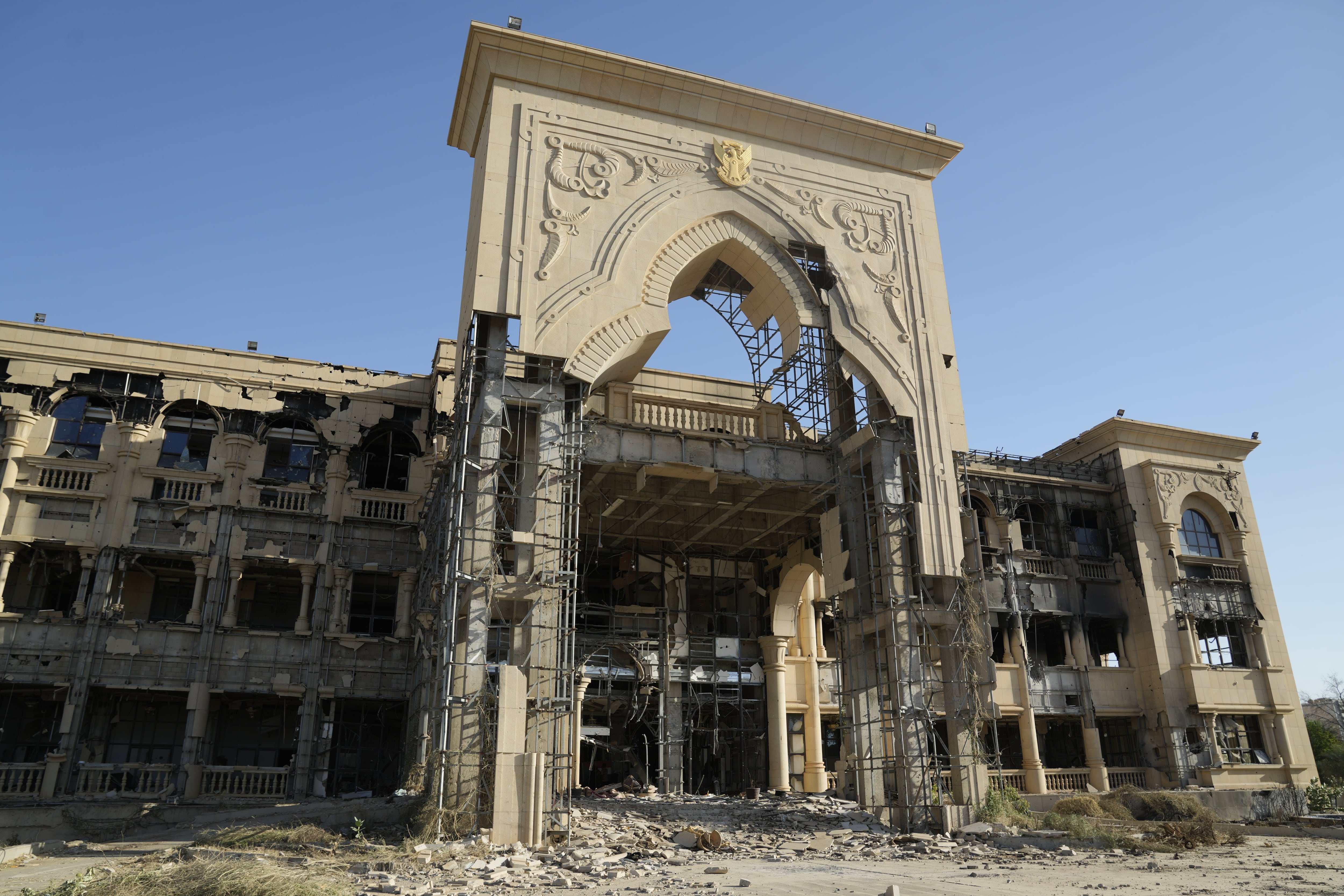 The Republican Palace, damaged by RSF forces and recaptured by the Sudanese army in March.