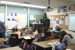 This classroom, which used to be a storage area in the Lincoln High School basement, is a cramped fit with class sizes as large as 36 students. It's also extremely warm and windowless. 