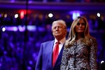 Republican presidential nominee, former U.S. President Donald Trump and Melania Trump take the stage at the campaign rally at Madison Square Garden on Sunday in New York City.