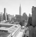 The aboveground portion of New York City's original Penn Station was demolished in the 1960s for the construction of Madison Square Garden (pictured in 1966).