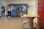 FILE - A desk in the hallway of David Douglas High School in Portland on Sept. 6, 2023. 