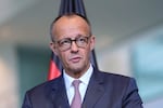 German Chancellor Friedrich Merz attends a news conference at the chancellery in Berlin, May 28.