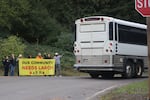 A small group of staff from Larch Corrections Center protest the facility's closure on Sept. 29, 2023. The Washington Department of Corrections shuttered the prison last year in an attempt to cut costs.