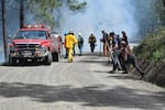 A dirt-and-gravel road served as an important fire break at the top boundary of this 12-acre prescribed burn.