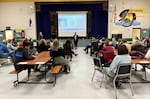 Ashland School District Superintendent Joseph Hattrick answers a question at a budget listening session in Helman Elementary School on Dec. 5, 2024.