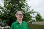 Peg Rees led the physical education department at the University of Oregon for decades. Now retired, she announces play-by-play commentary for UO home softball games.