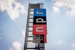 A view of the sign outside National Public Radio headquarters in Washington, D.C., on July 22, 2025.