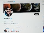 The Twitter page of Elon Musk is seen on the screen of a computer on April 25, 2022.